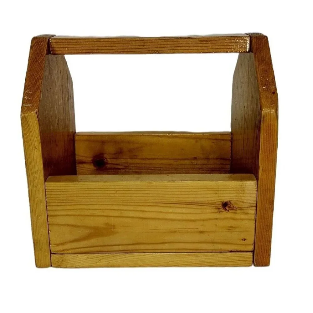 Vintage Wood Top Handle Open Tool Caddy Tote Carry Storage Shoeshine Box